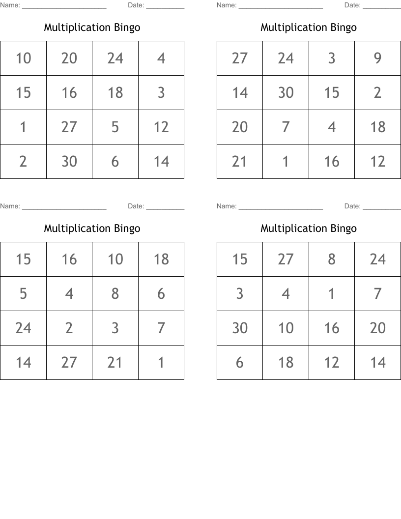 Multiplication Bingo 