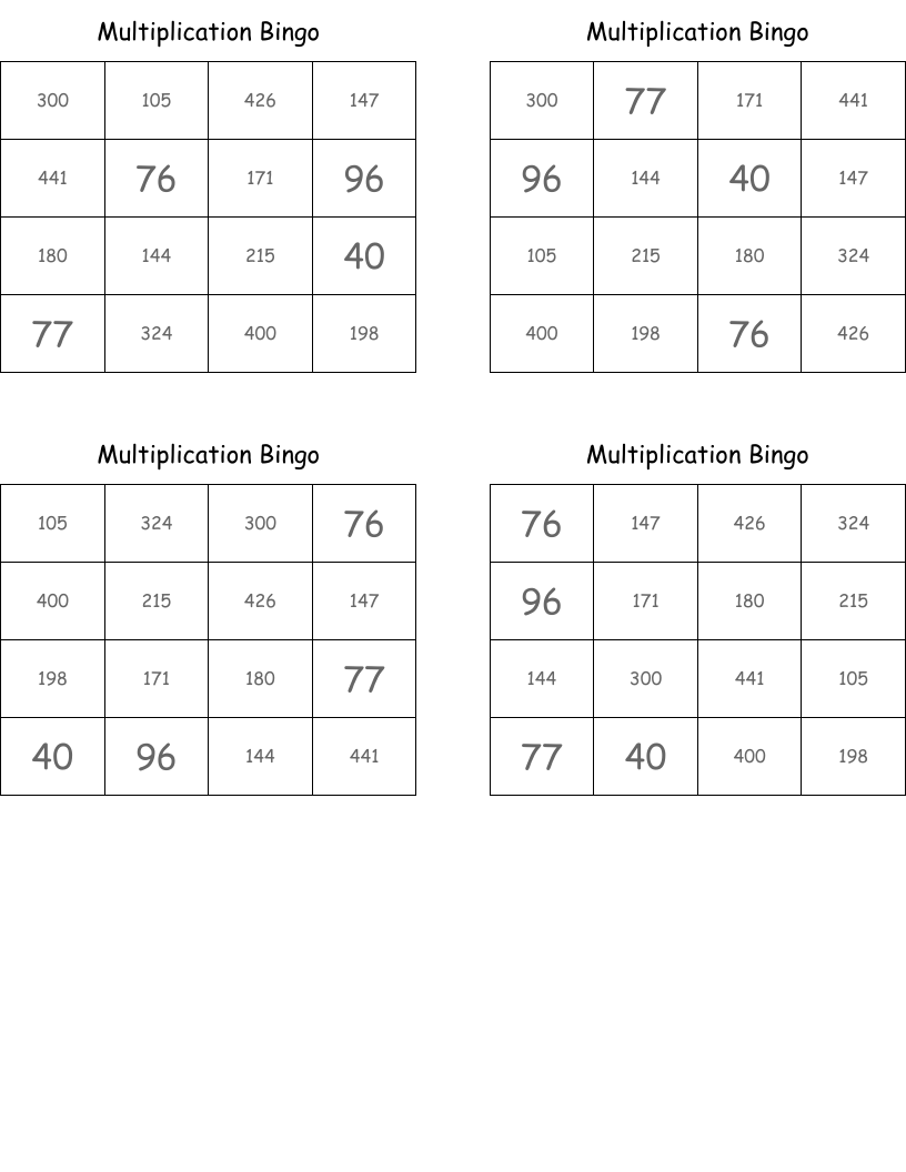 Multiplication Bingo 