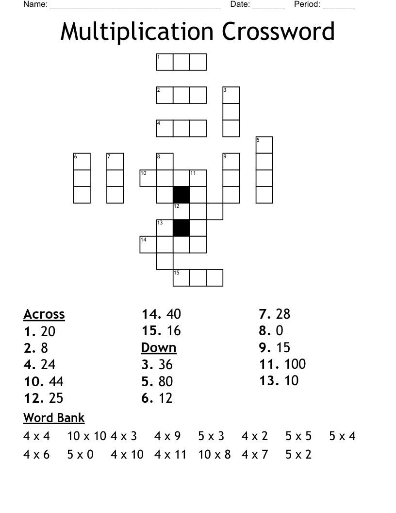 Multiplication Crossword