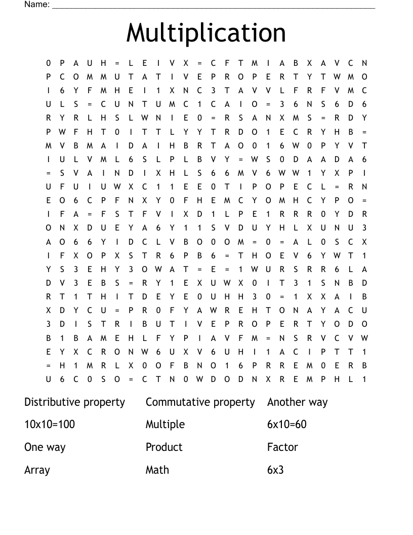 Multiplication  Word Search