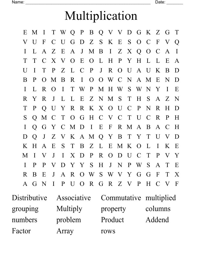 Multiplication  Word Search