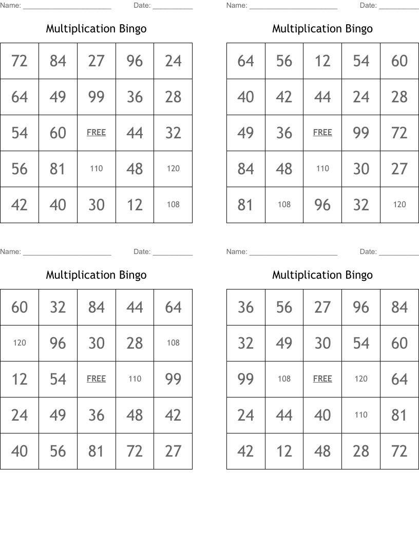 Multiplication  Bingo