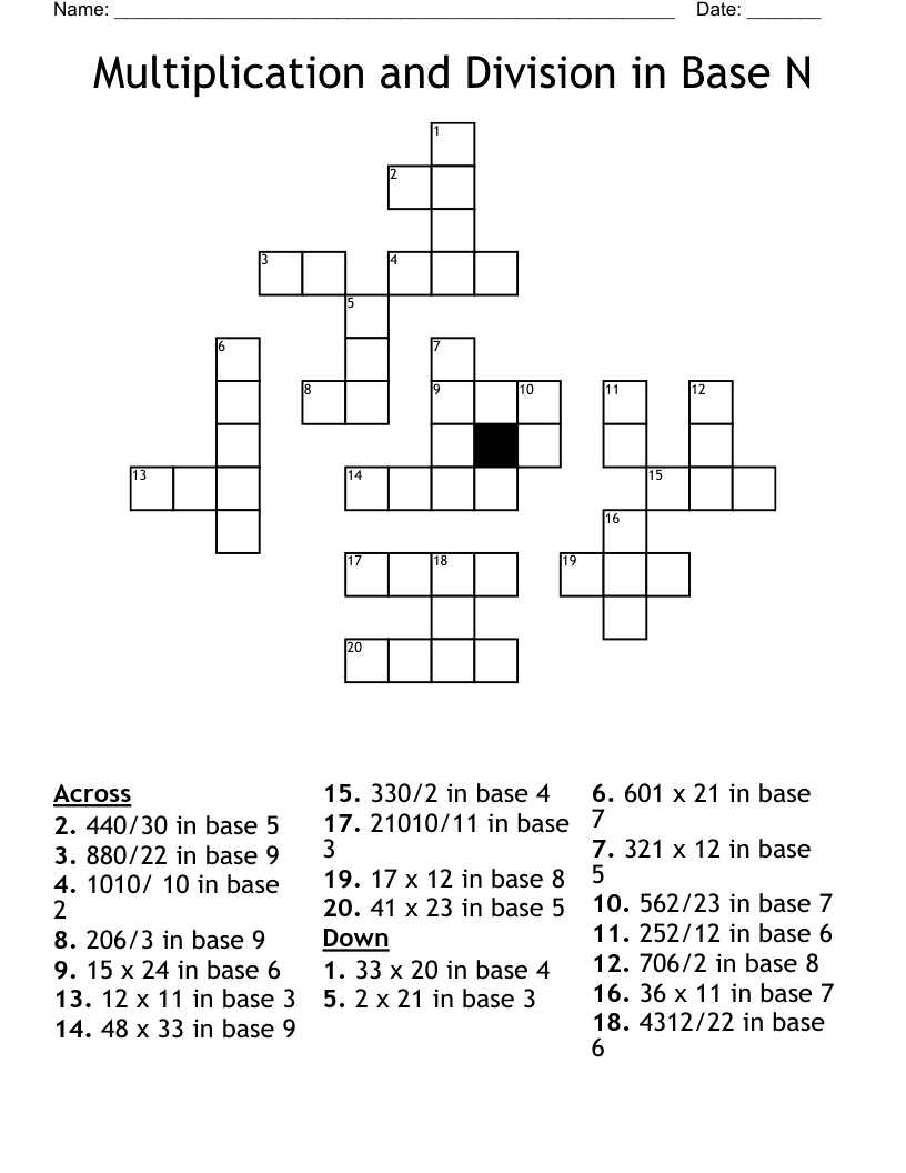 Multiplication and Division in Base N Crossword