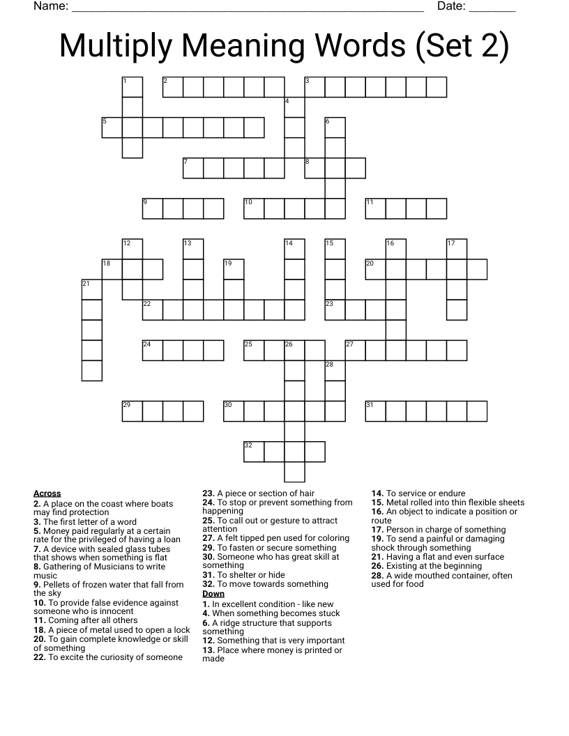 Multiply Meaning Words (Set 2) Crossword