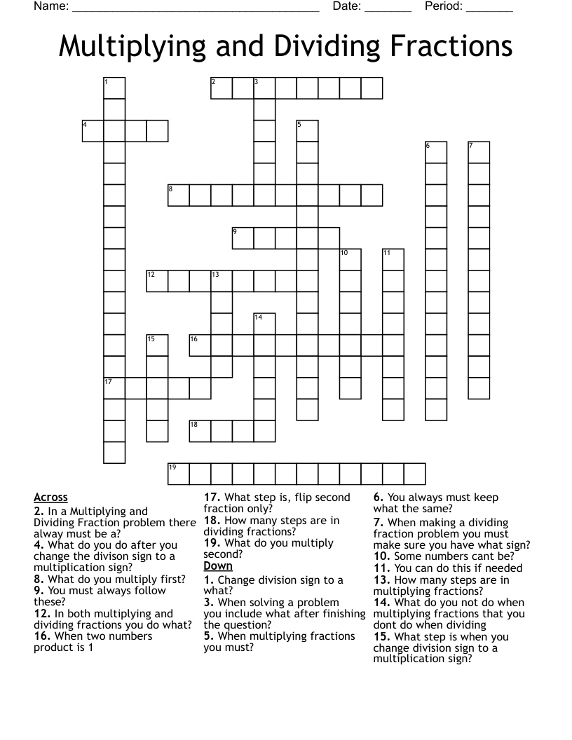 Multiplying and Dividing Fractions Crossword