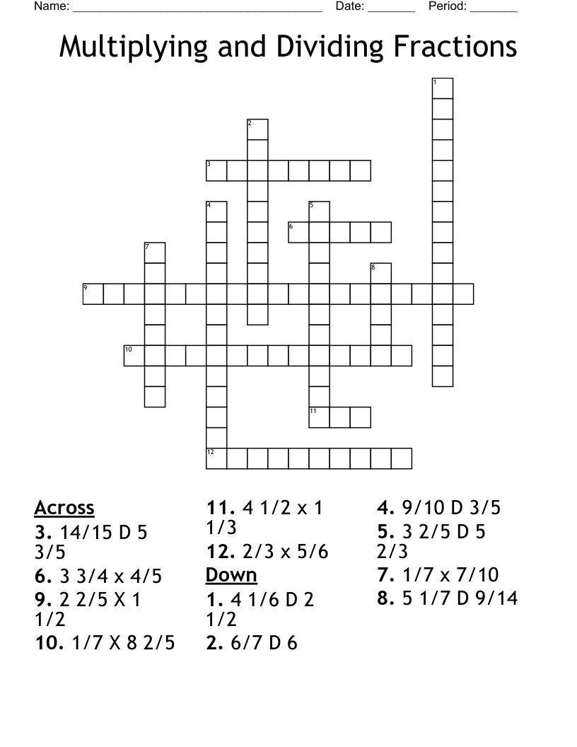 Multiplying and Dividing Fractions Crossword