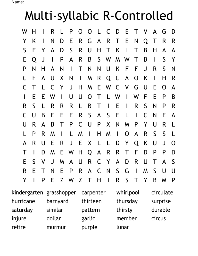 Multi-syllabic R-Controlled Word Search