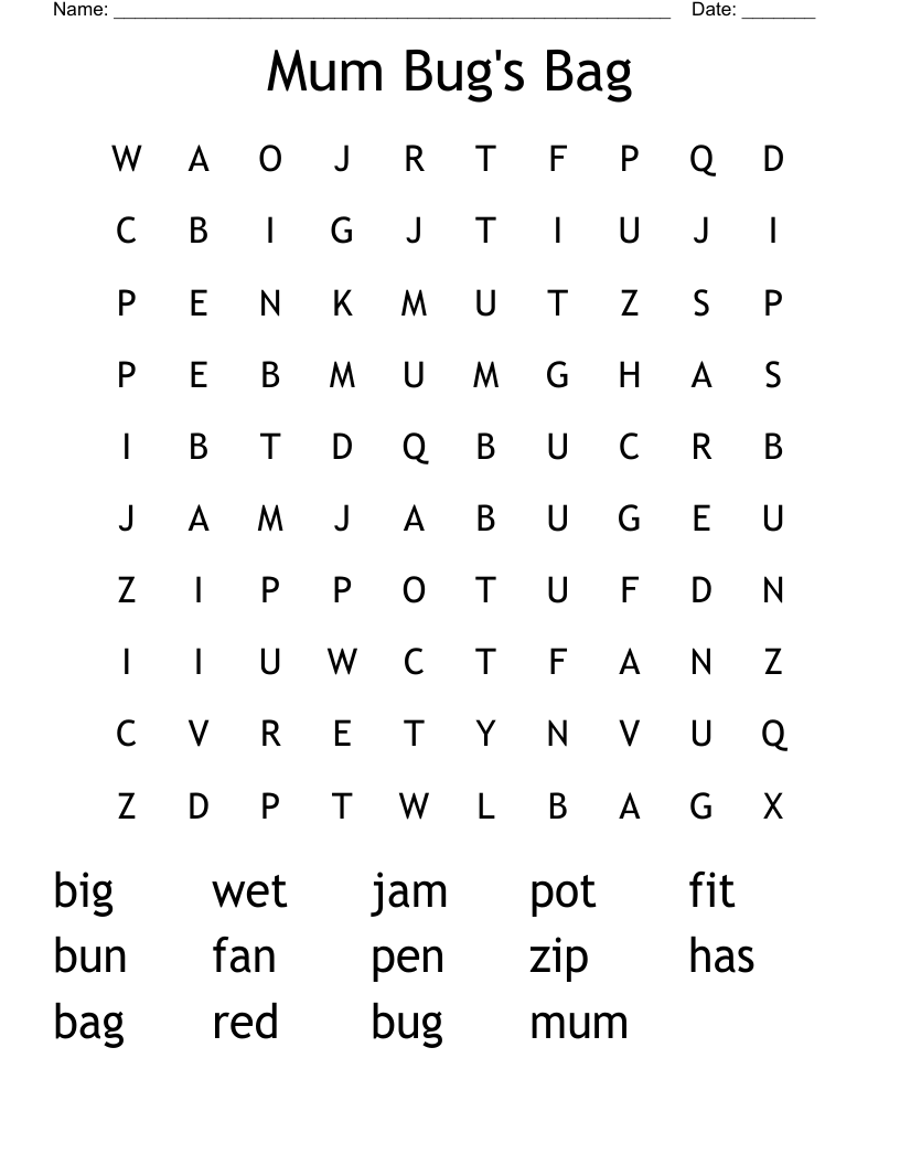 Mum Bug's Bag Word Search