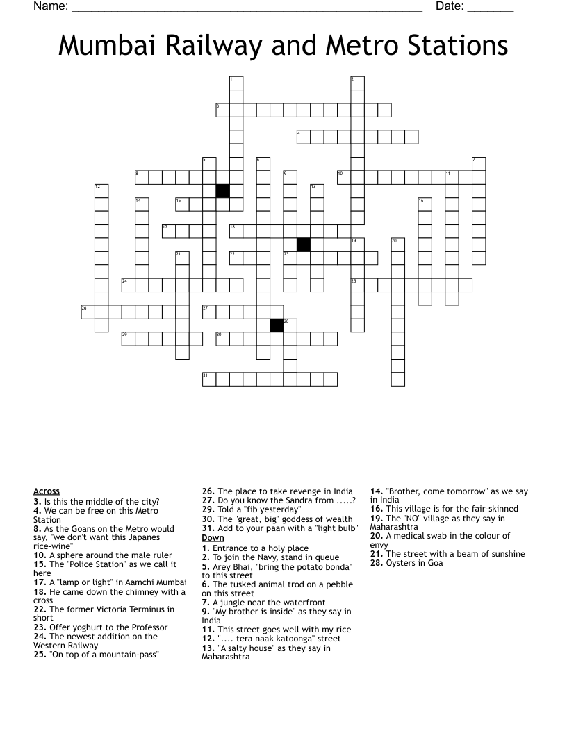 Mumbai Railway and Metro Stations Crossword