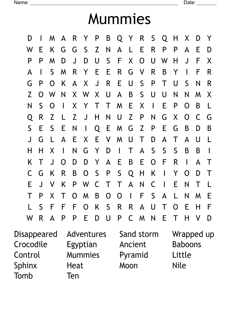 Mummies Word Search