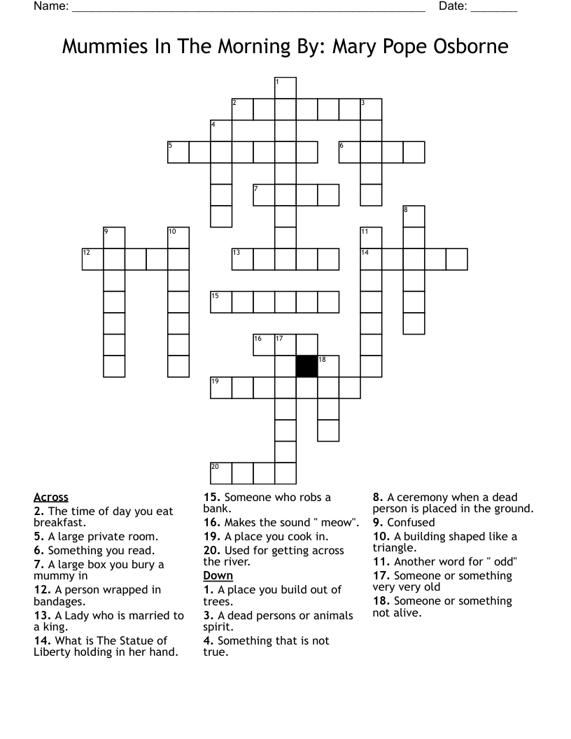 Mummies In The Morning  By: Mary Pope Osborne Crossword