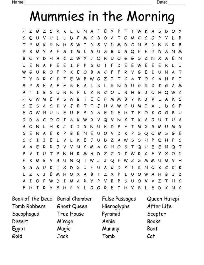 Mummies in the Morning Word Search