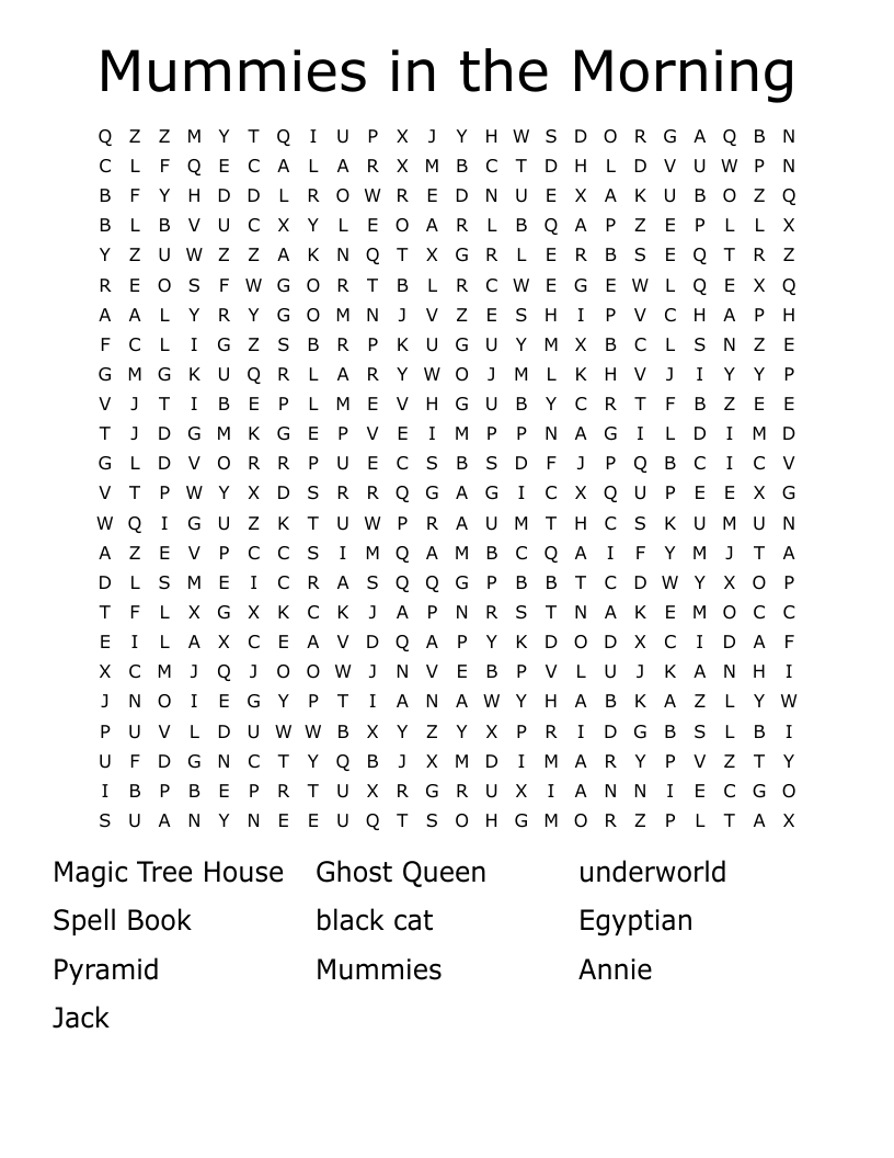 Mummies in the Morning Word Search