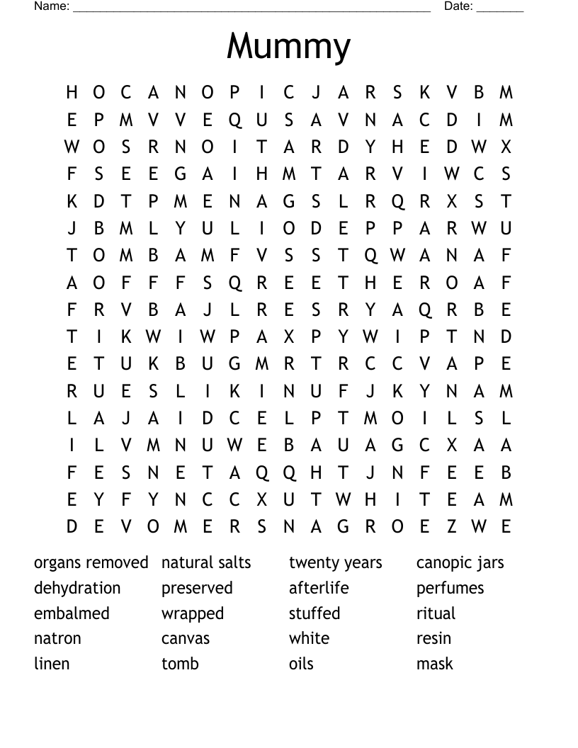 Mummy Word Search
