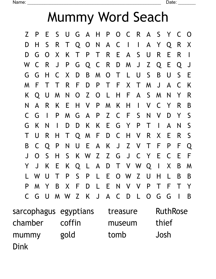 Mummy  Word Seach Word Search