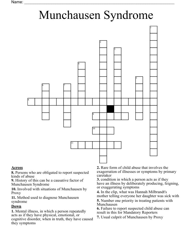 Munchausen Syndrome  Crossword