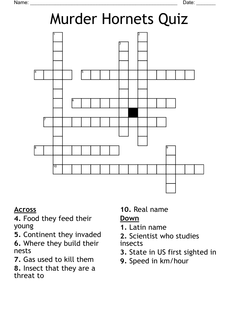 Murder Hornets Quiz Crossword