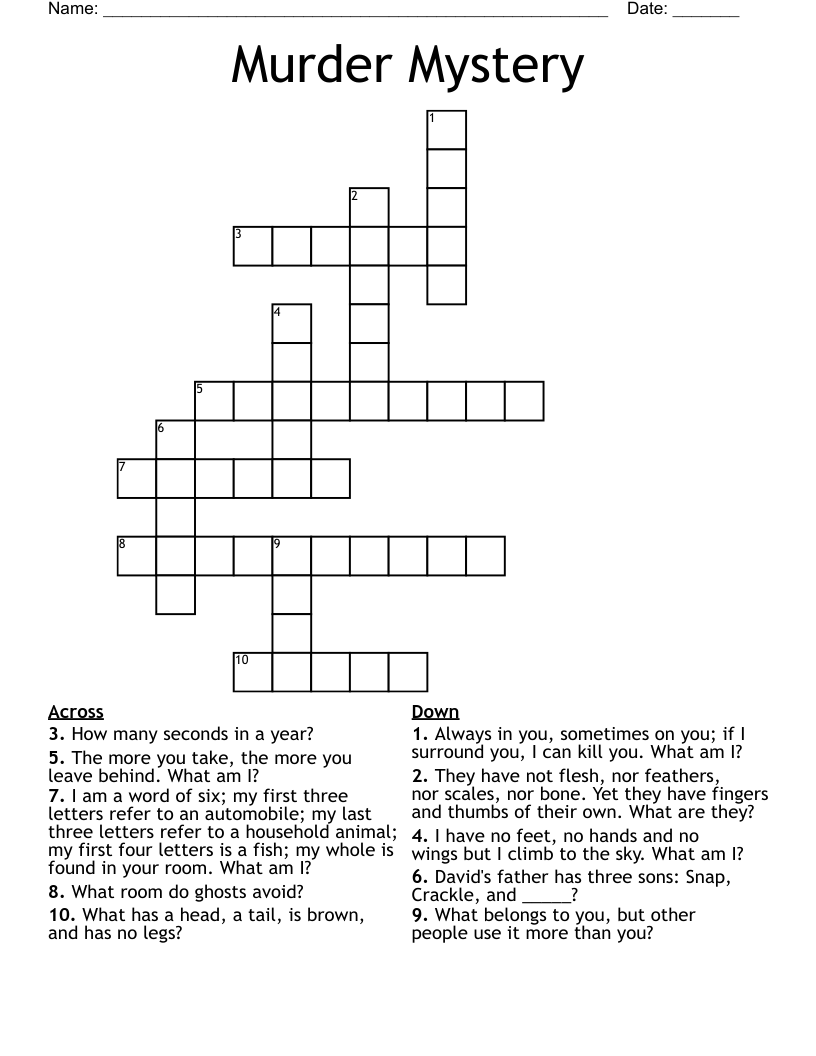 Murder Mystery Crossword