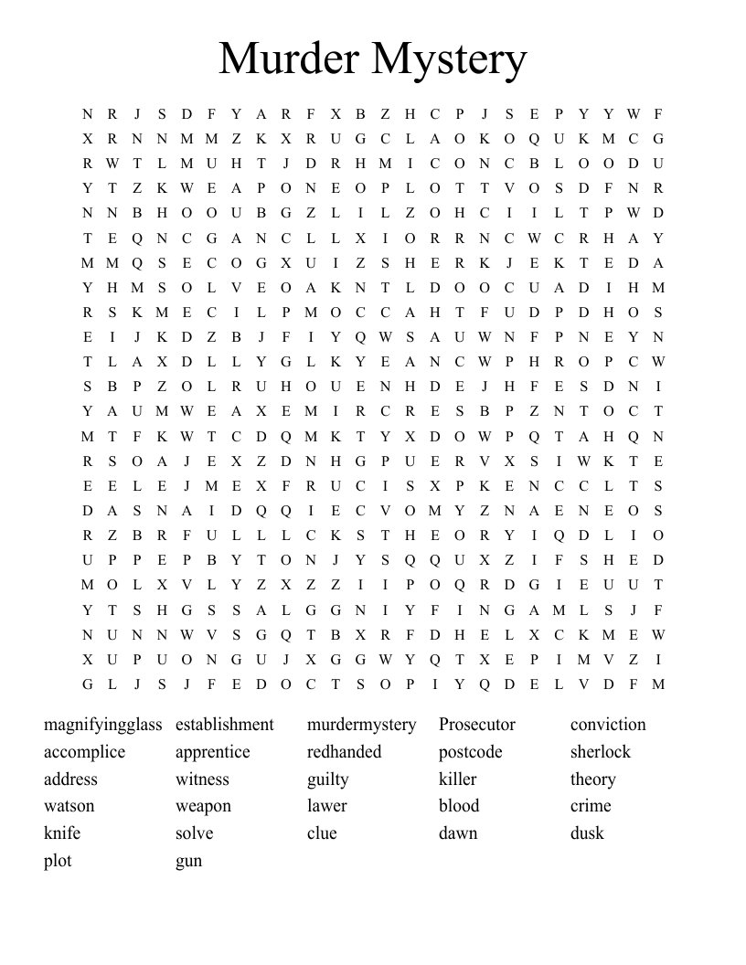 Murder Mystery Word Search