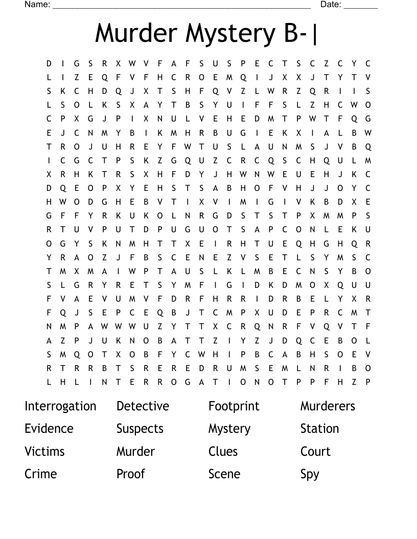 Murder Mystery B-| Word Search