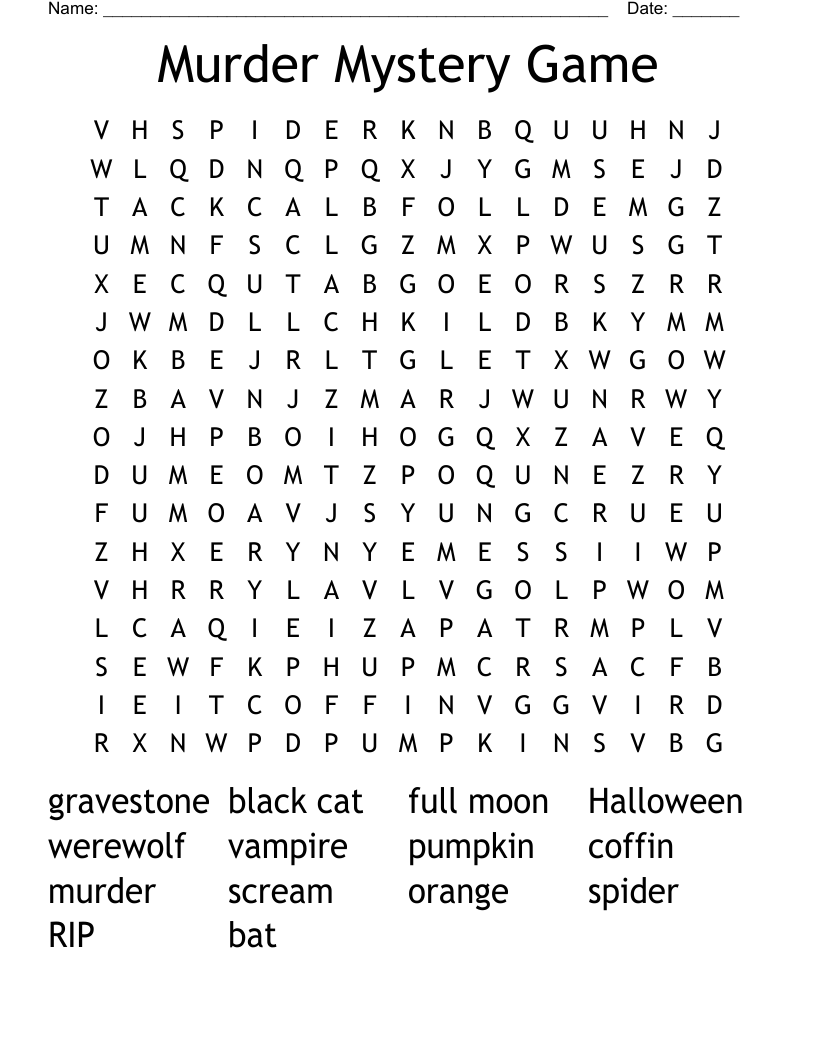 Murder Mystery Game Word Search