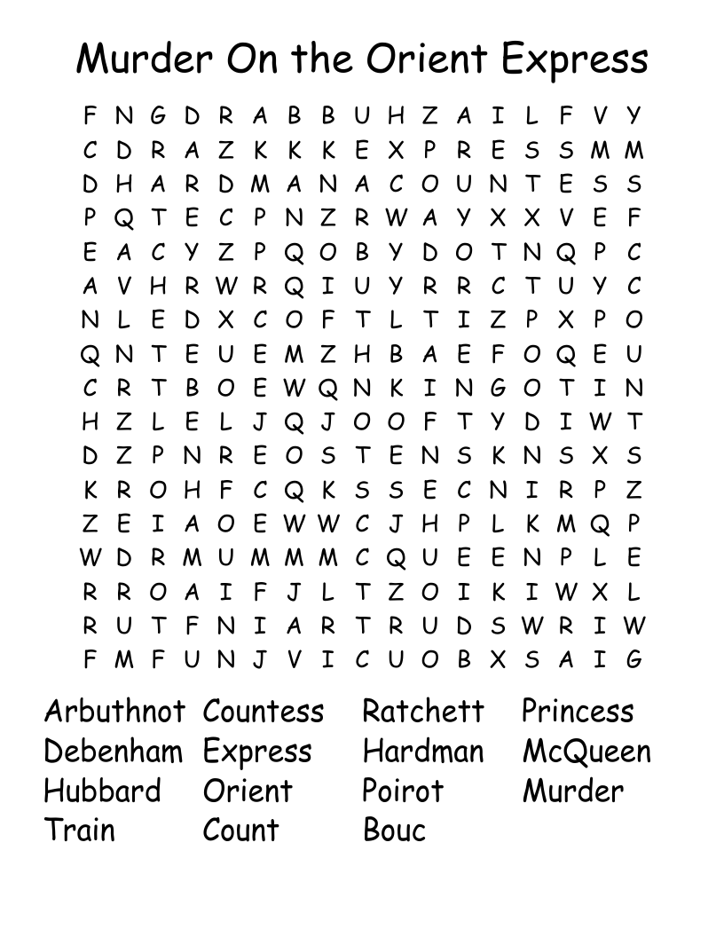 Murder On the Orient Express Word Search