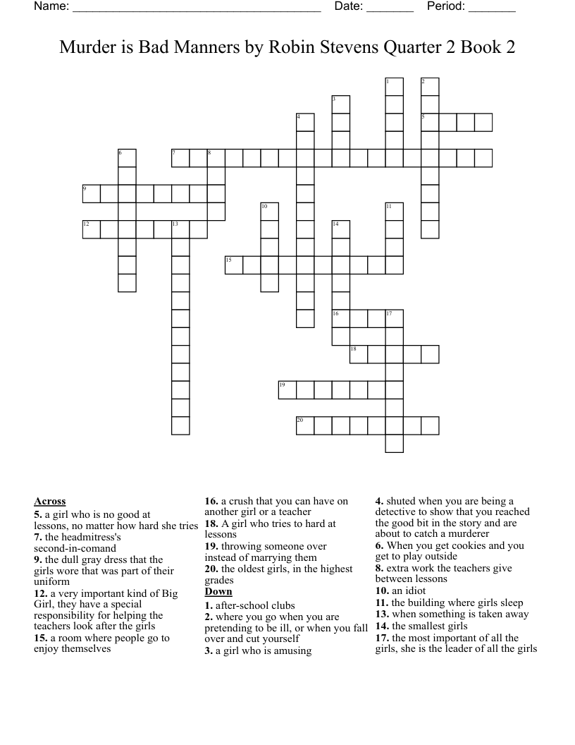 Murder is Bad Manners by Robin Stevens Quarter 2 Book 2 Crossword