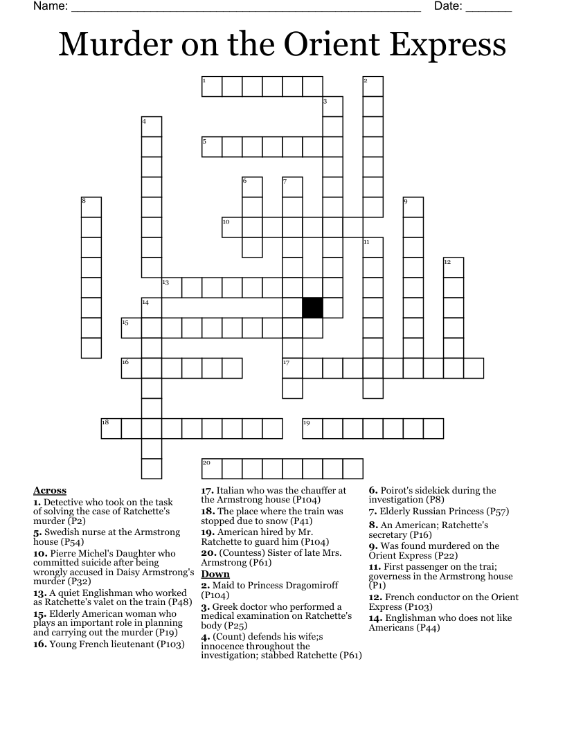 Murder on the Orient Express Crossword