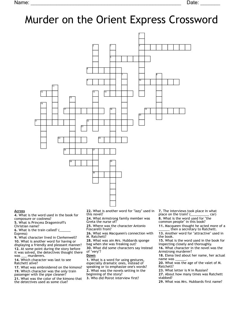Murder on the Orient Express Crossword