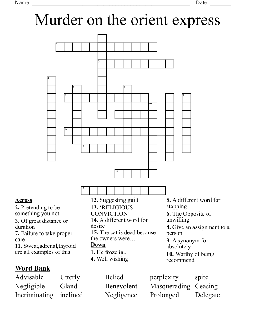 Murder on the orient express  Crossword