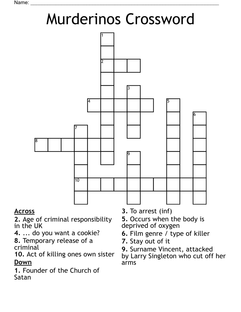 Murderinos Crossword 