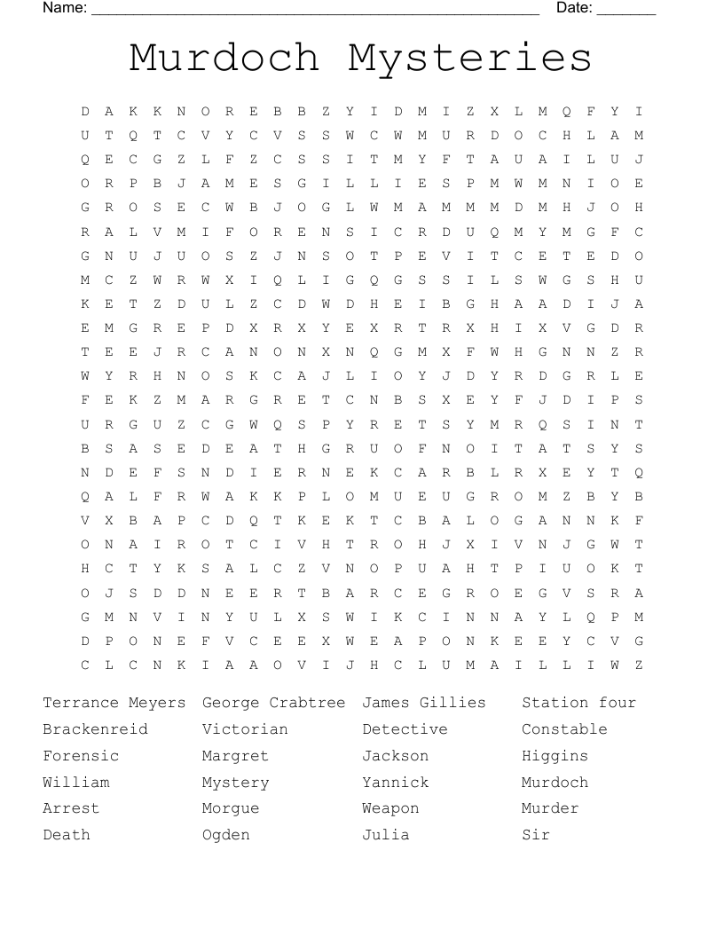 Murdoch Mysteries  Word Search