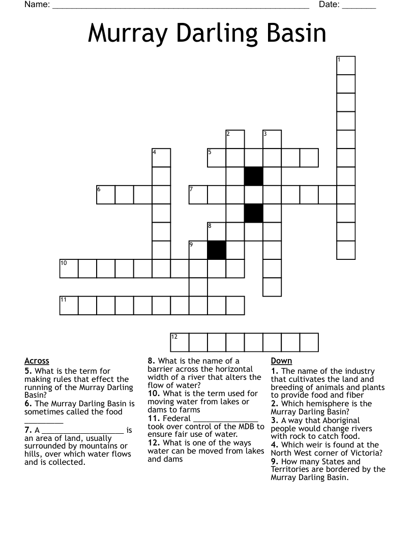 Murray Darling Basin Crossword