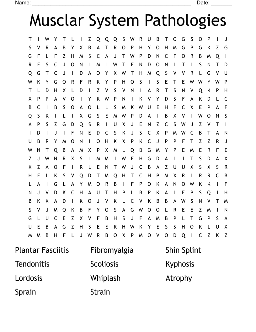 Musclar System Pathologies Word Search
