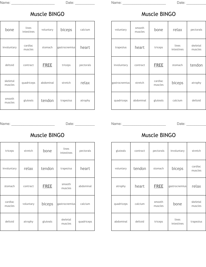 Muscle BINGO