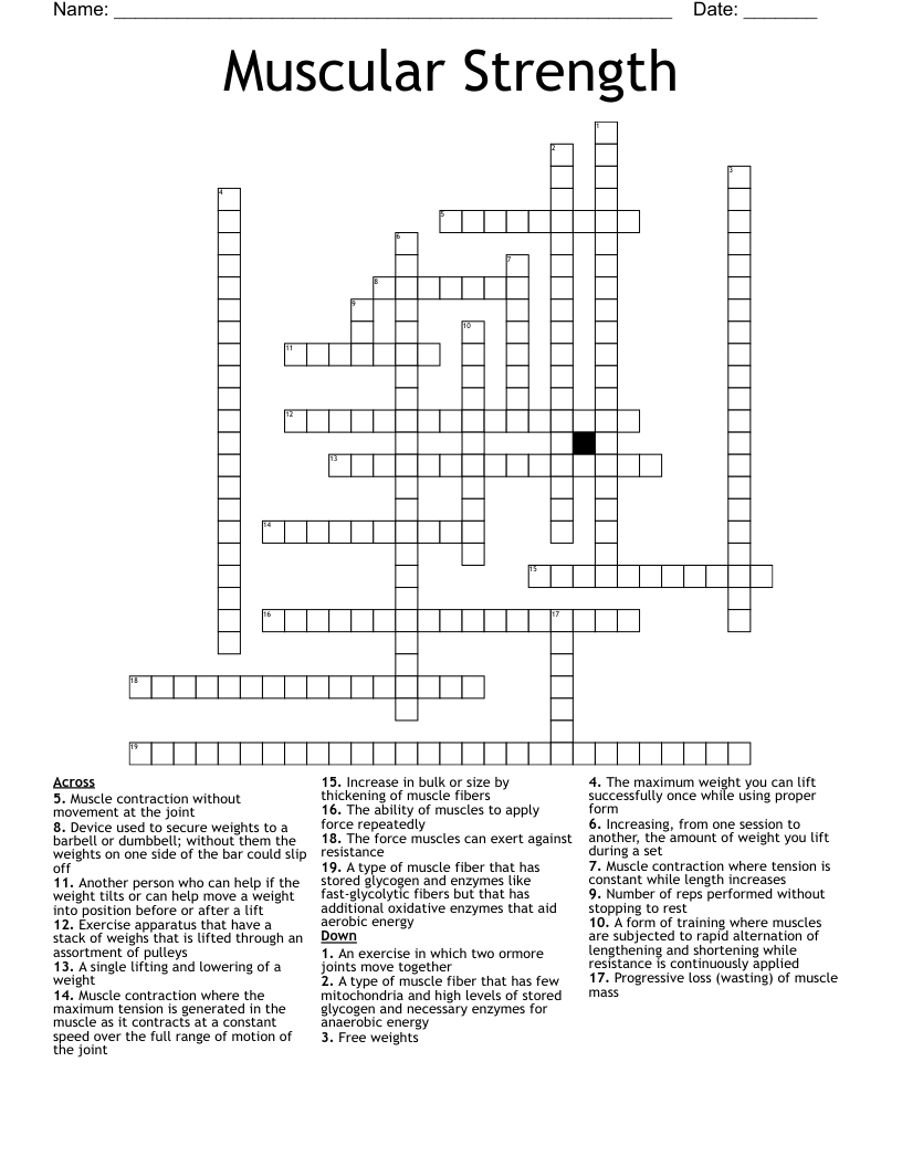 Muscular Strength Crossword