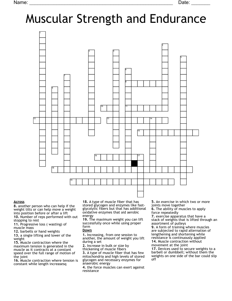 Muscular Strength and Endurance  Crossword