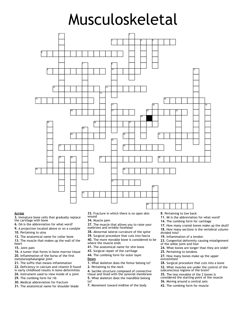 Musculoskeletal Crossword