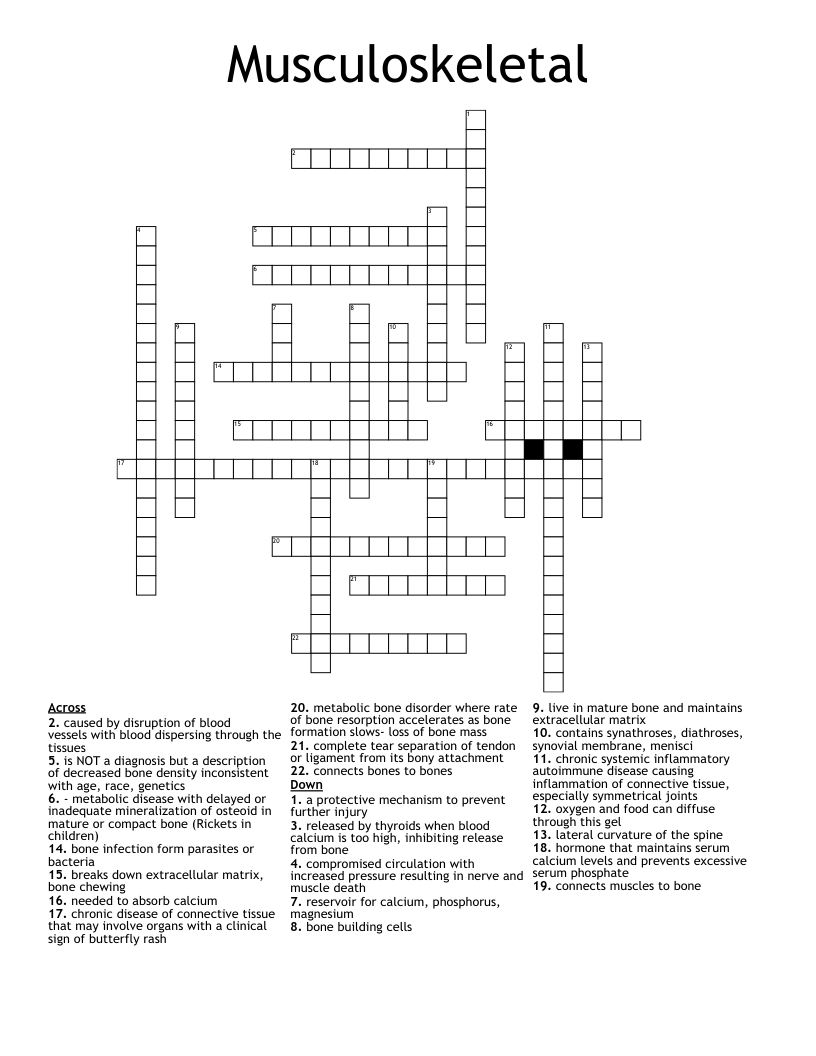 Musculoskeletal Crossword