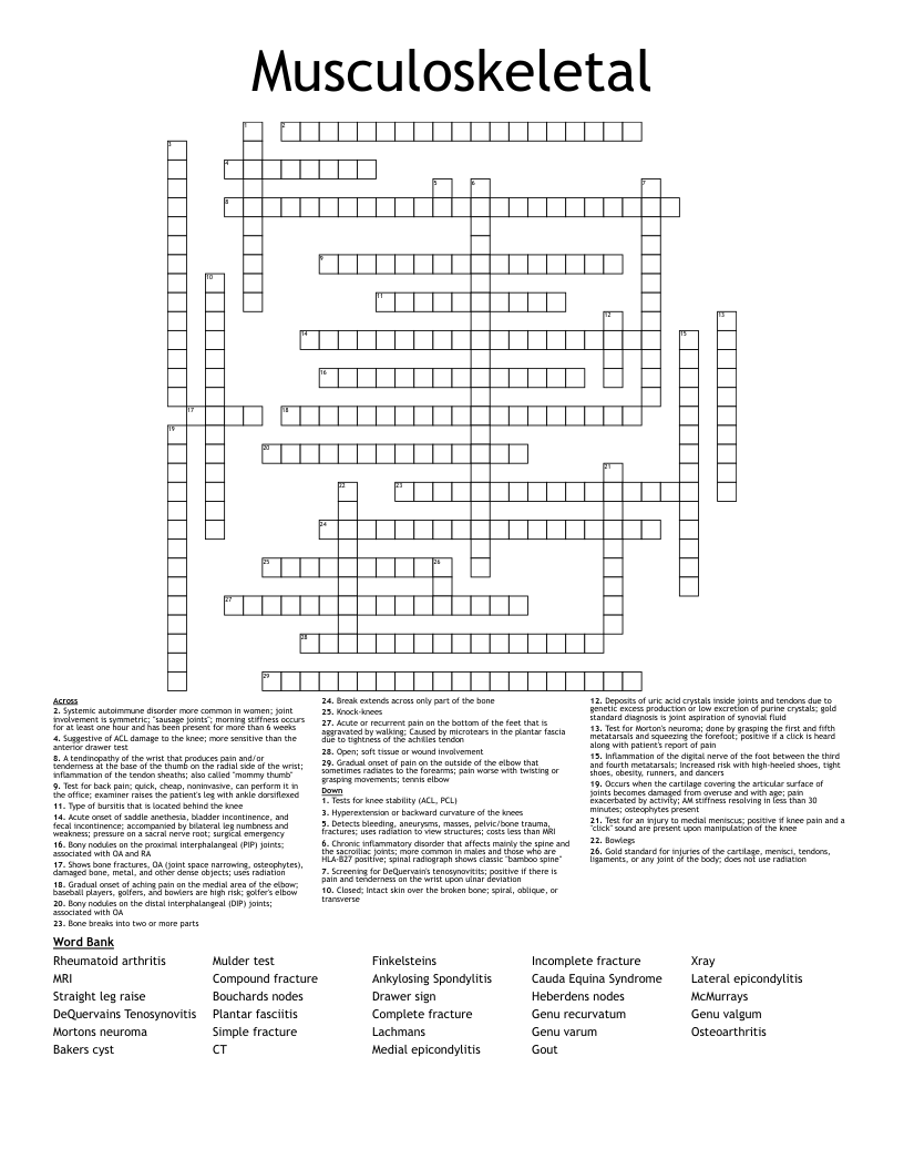 Musculoskeletal Crossword