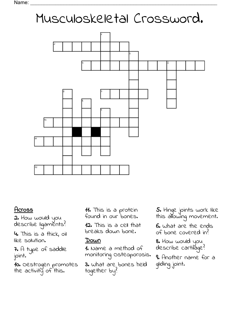 Musculoskeletal Crossword.