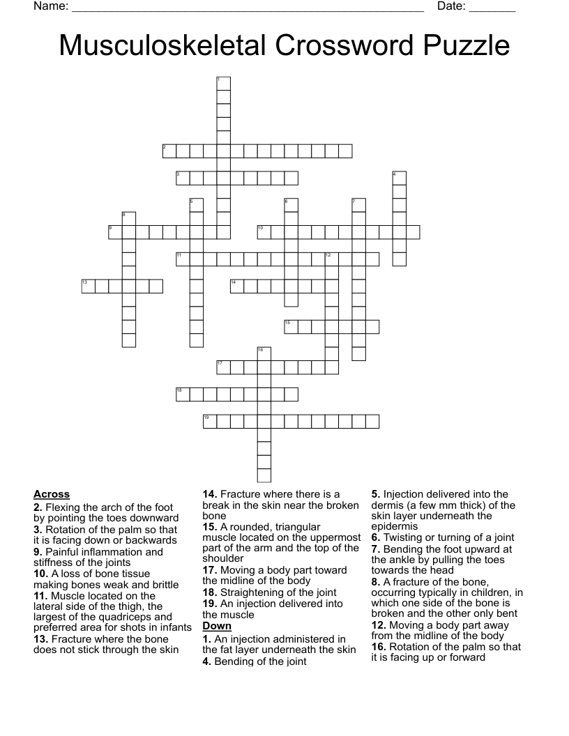Musculoskeletal Crossword Puzzle
