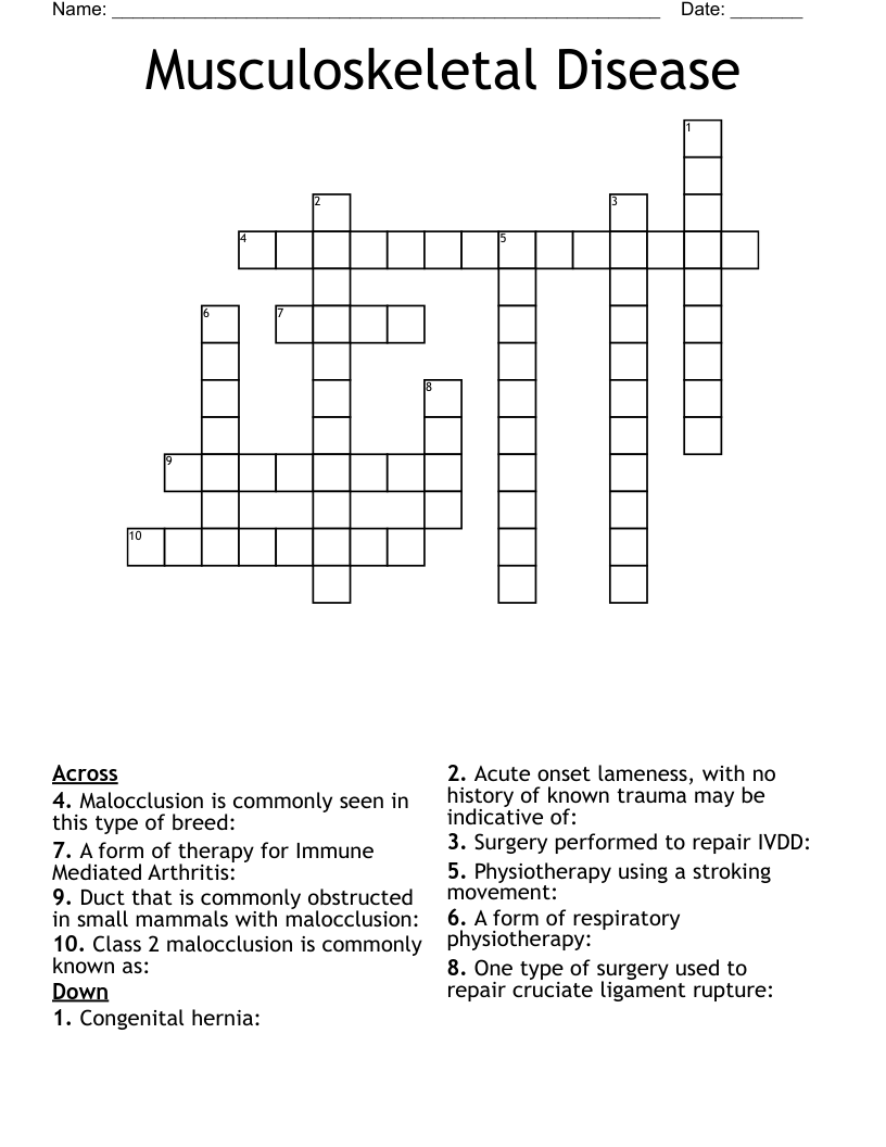 Musculoskeletal Disease Crossword