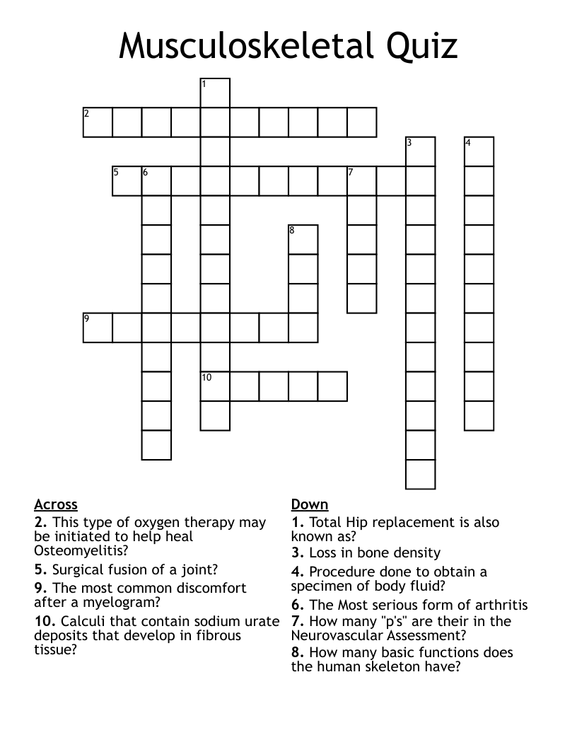 Musculoskeletal Quiz Crossword