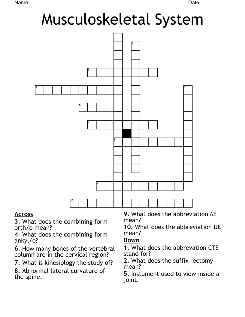 Musculoskeletal System  Crossword