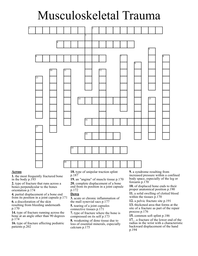 Musculoskeletal Trauma Crossword