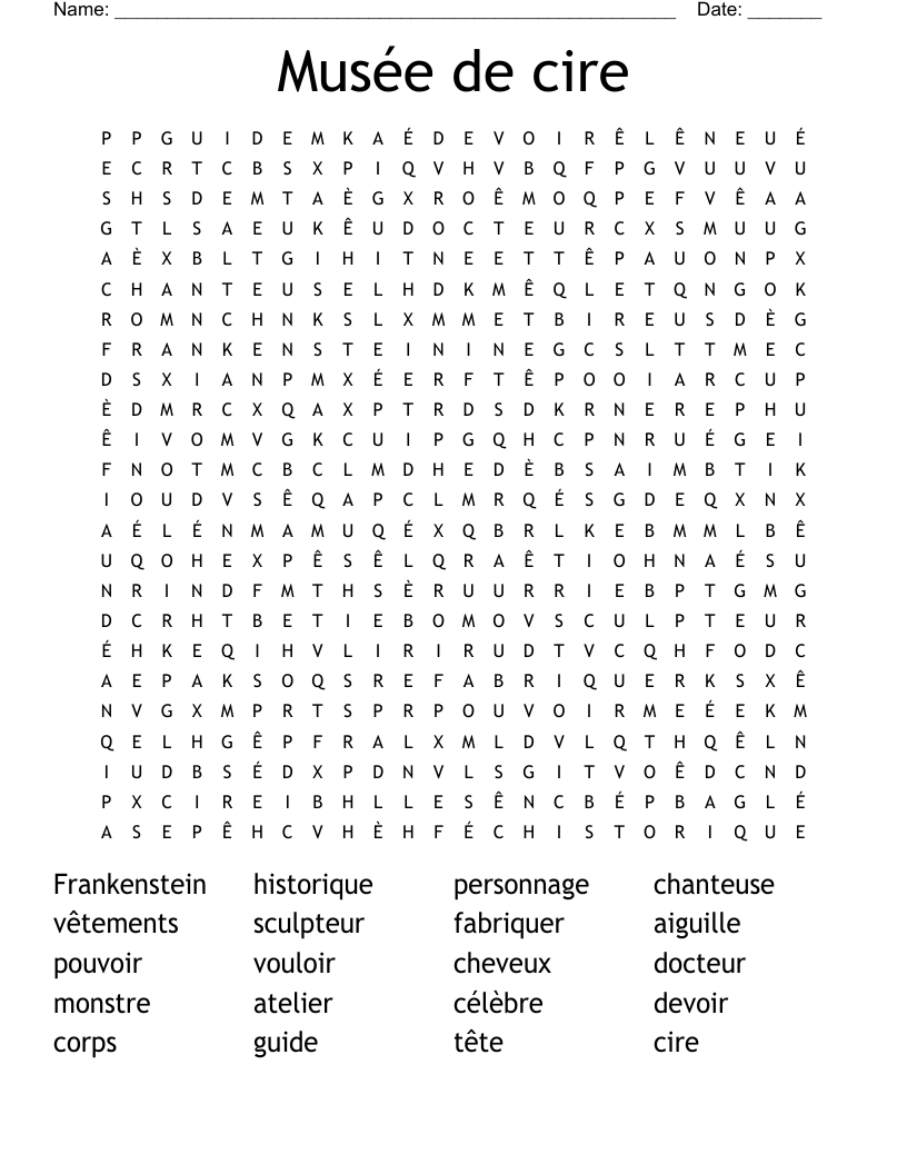 Musée de cire Word Search