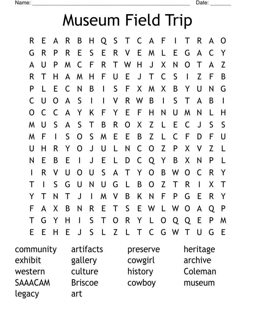 Museum Field Trip Word Search