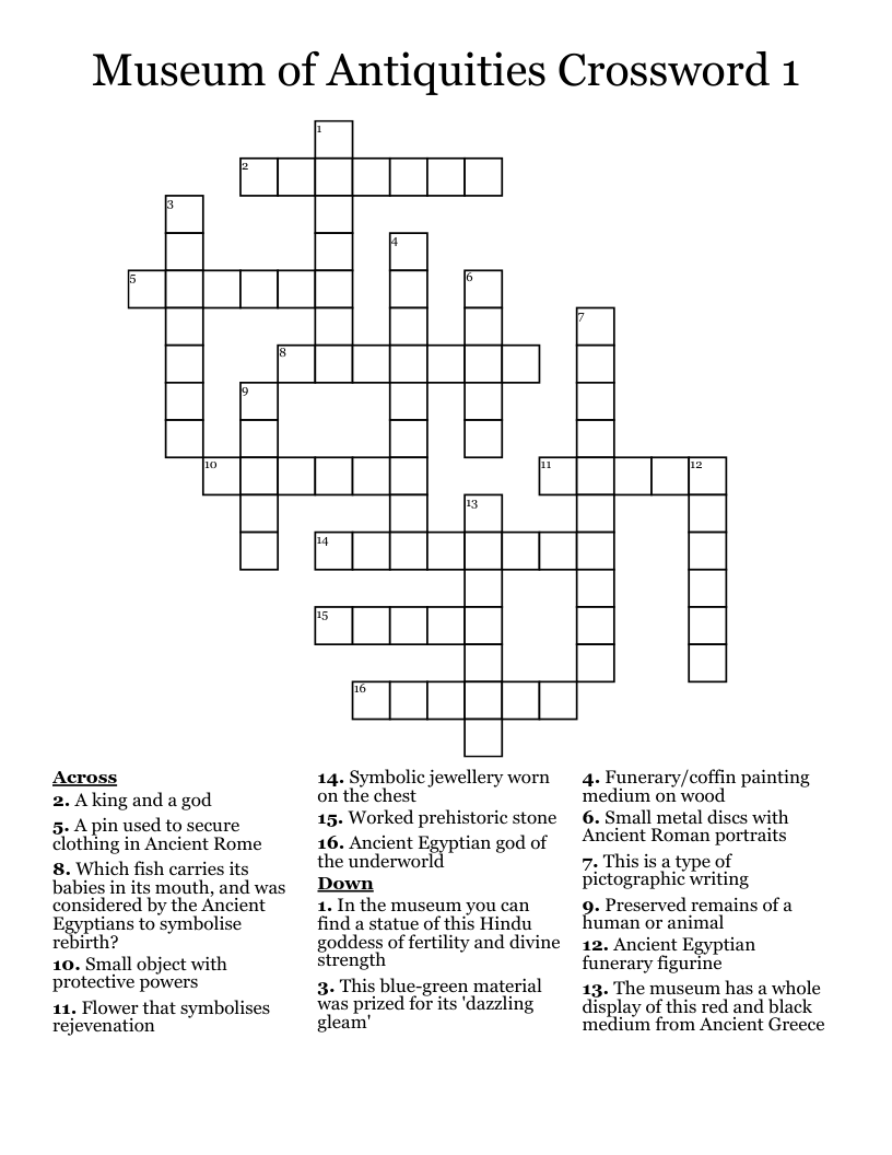 Museum of Antiquities Crossword 1