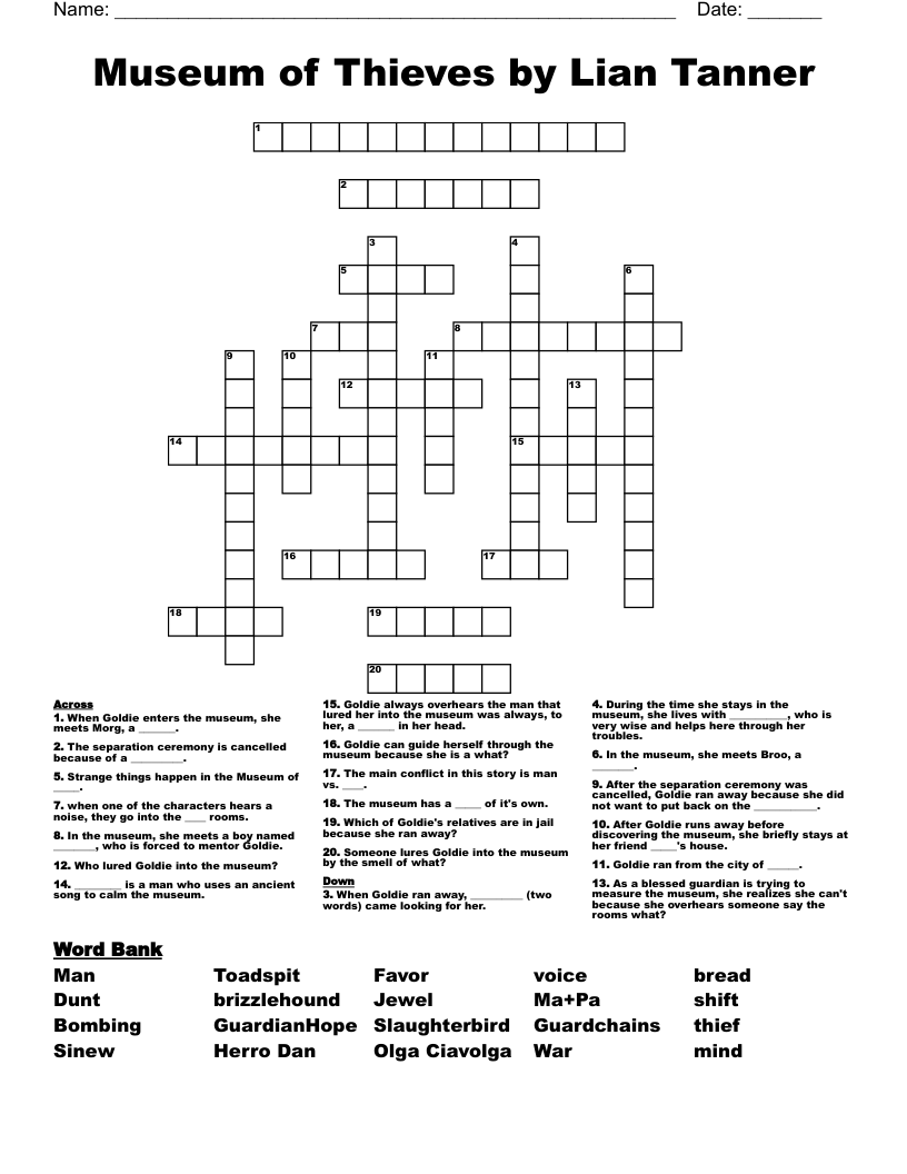Museum of Thieves by Lian Tanner Crossword